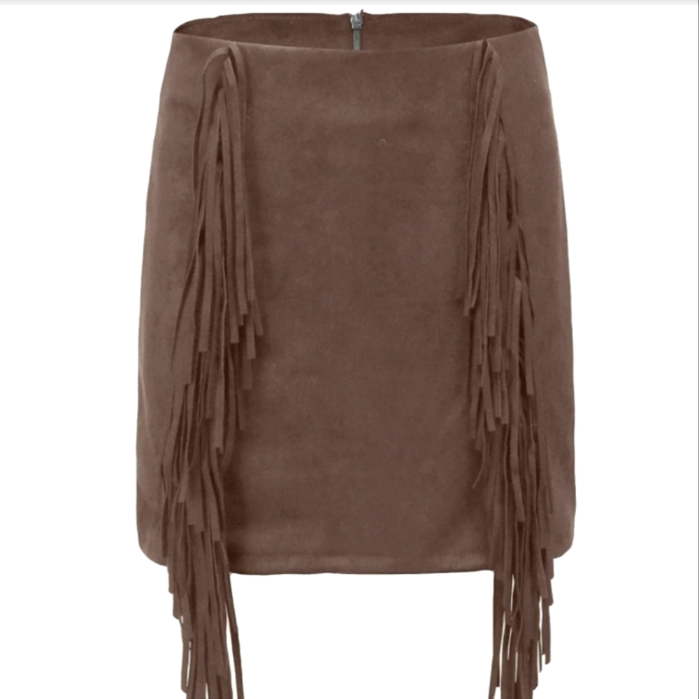 NEW: NAVY BLUE FAUX-SUEDE FRINGE MINI SKIRT